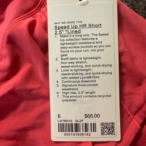 lululemon glaze pink speed up HR short 2.5” lined size 6 nwt - Picture 4 of 4